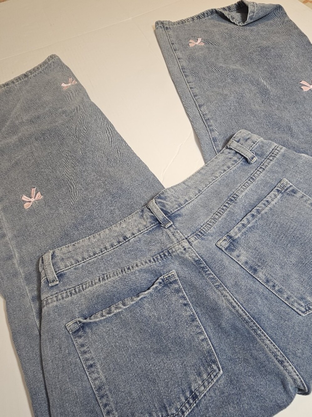 1030 T.E.N.T.H.I.R.T.Y Women's Straight Leg Blue Denim Jeans Pink Bow 13/31 - Picture 4 of 9